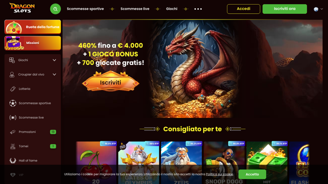 Screenshot reale del sito DragonSlot Casino
