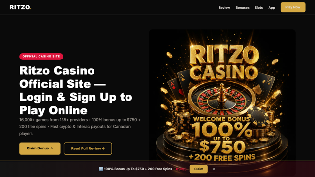 Screenshot reale del sito Ritzo Casino